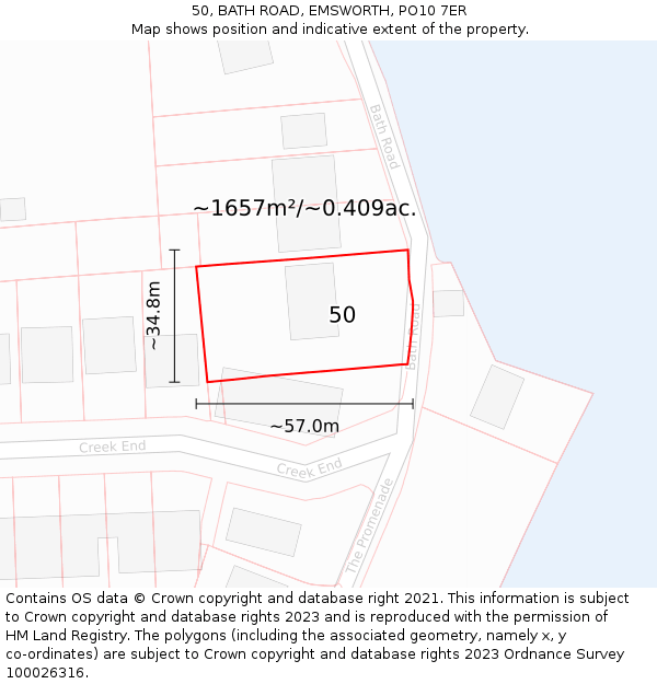 50, BATH ROAD, EMSWORTH, PO10 7ER: Plot and title map