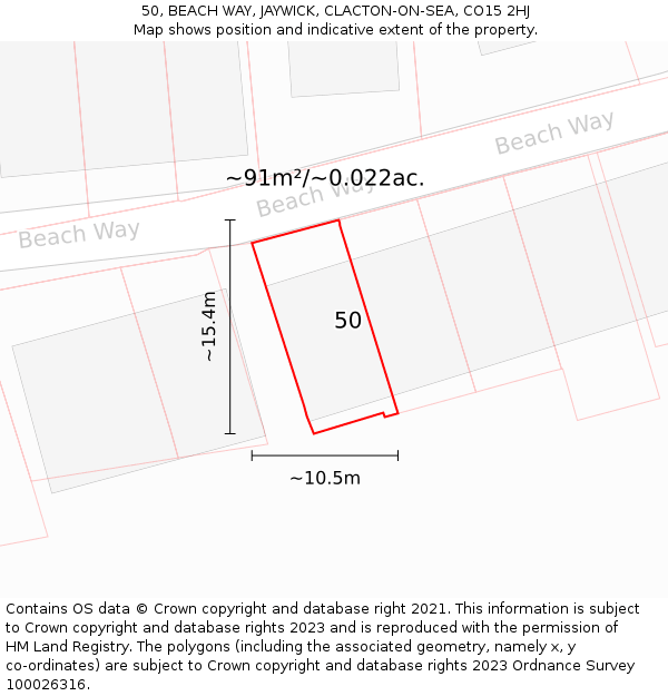 50, BEACH WAY, JAYWICK, CLACTON-ON-SEA, CO15 2HJ: Plot and title map