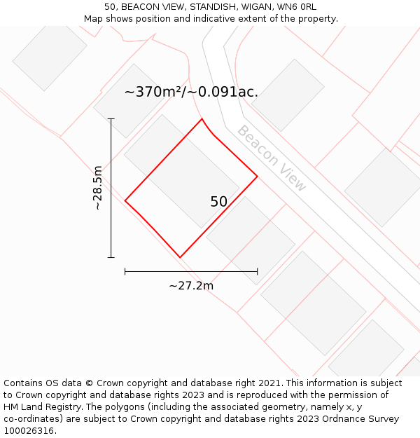 50, BEACON VIEW, STANDISH, WIGAN, WN6 0RL: Plot and title map