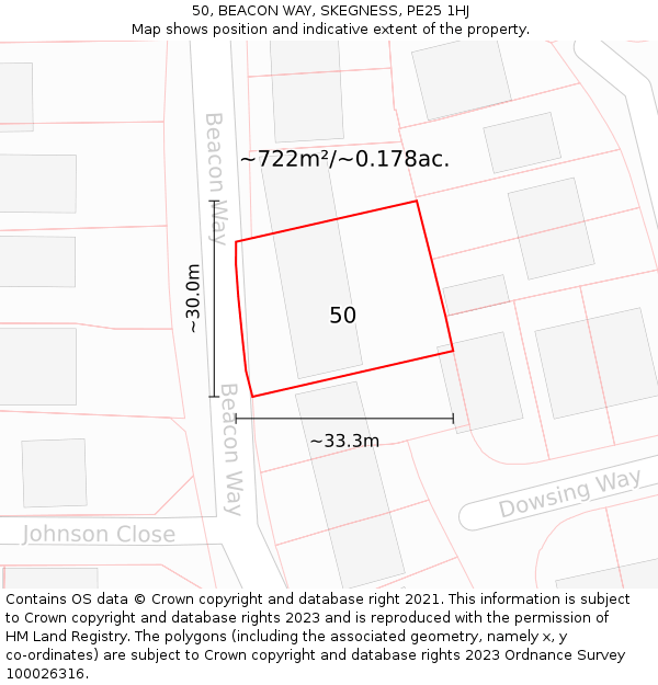 50, BEACON WAY, SKEGNESS, PE25 1HJ: Plot and title map