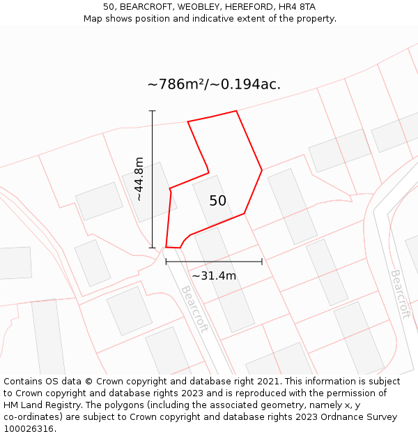 50, BEARCROFT, WEOBLEY, HEREFORD, HR4 8TA: Plot and title map