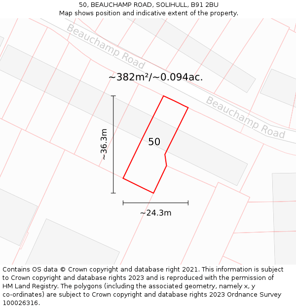 50, BEAUCHAMP ROAD, SOLIHULL, B91 2BU: Plot and title map