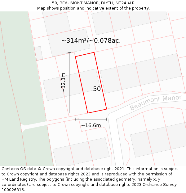 50, BEAUMONT MANOR, BLYTH, NE24 4LP: Plot and title map
