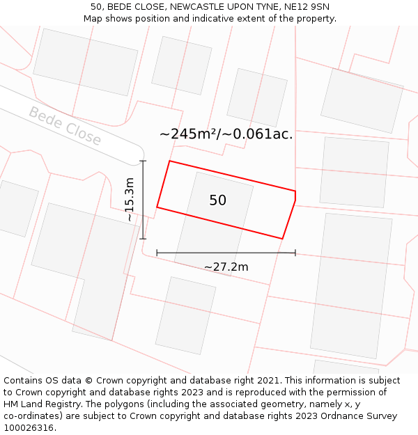 50, BEDE CLOSE, NEWCASTLE UPON TYNE, NE12 9SN: Plot and title map