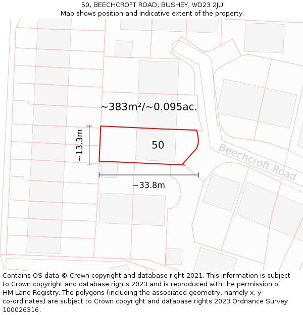 50, BEECHCROFT ROAD, BUSHEY, WD23 2JU: Plot and title map