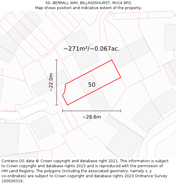50, BERRALL WAY, BILLINGSHURST, RH14 9PG: Plot and title map