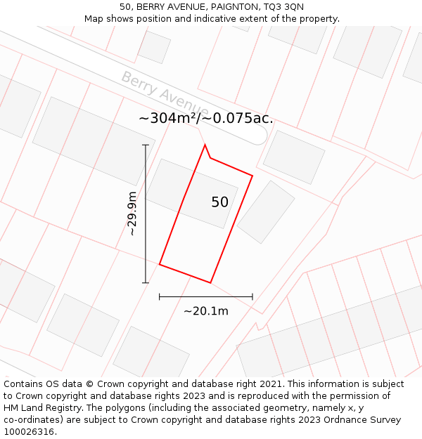 50, BERRY AVENUE, PAIGNTON, TQ3 3QN: Plot and title map