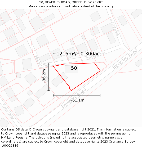 50, BEVERLEY ROAD, DRIFFIELD, YO25 6RZ: Plot and title map