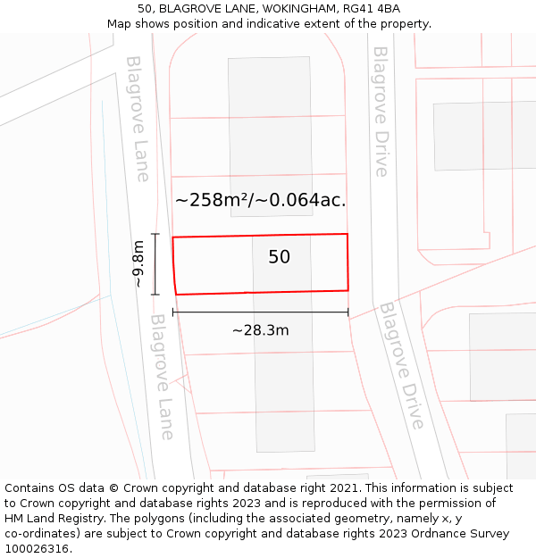 50, BLAGROVE LANE, WOKINGHAM, RG41 4BA: Plot and title map