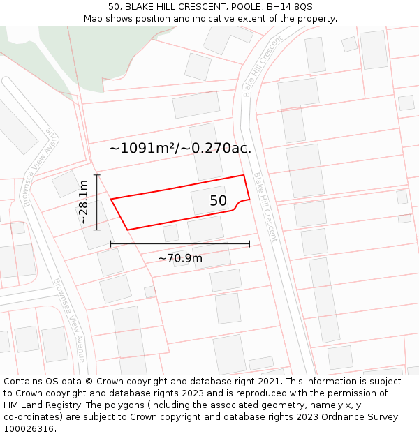 50, BLAKE HILL CRESCENT, POOLE, BH14 8QS: Plot and title map
