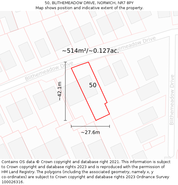 50, BLITHEMEADOW DRIVE, NORWICH, NR7 8PY: Plot and title map