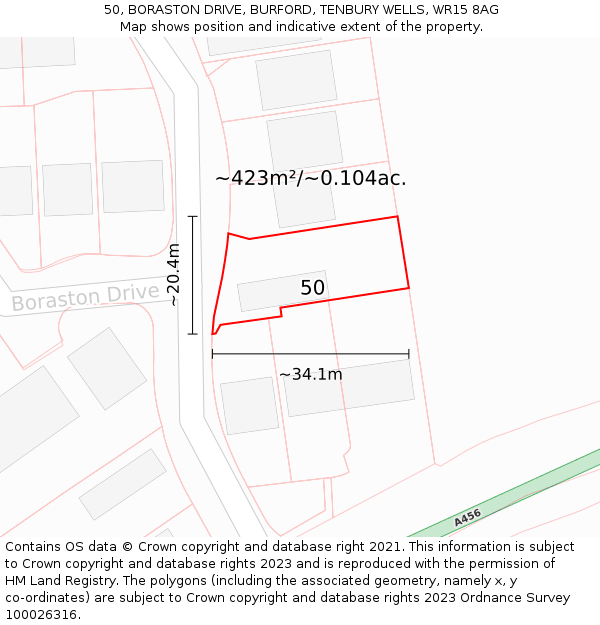 50, BORASTON DRIVE, BURFORD, TENBURY WELLS, WR15 8AG: Plot and title map
