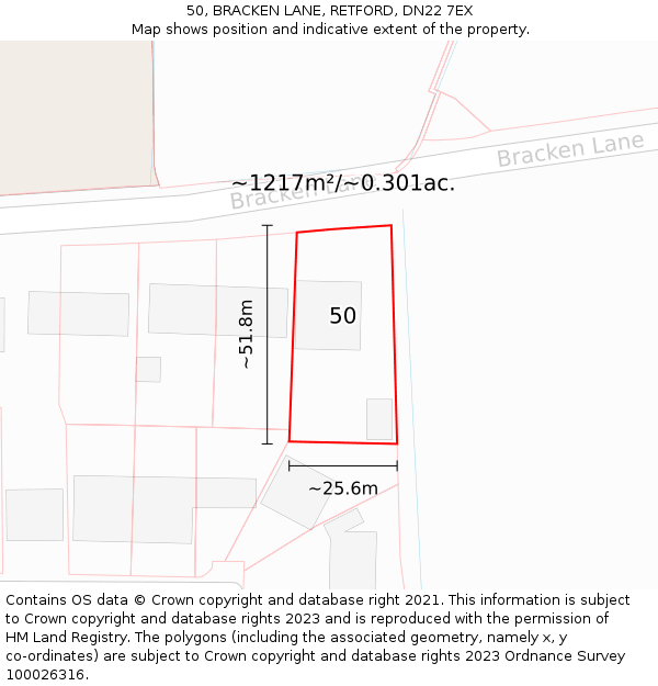 50, BRACKEN LANE, RETFORD, DN22 7EX: Plot and title map
