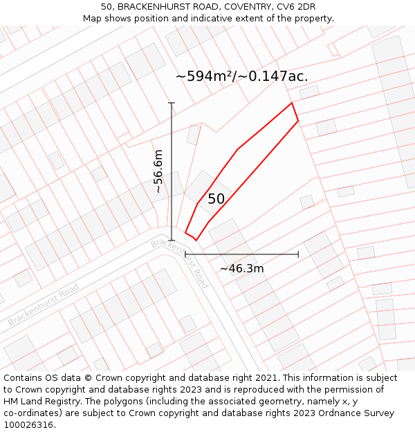 50, BRACKENHURST ROAD, COVENTRY, CV6 2DR: Plot and title map