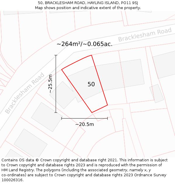 50, BRACKLESHAM ROAD, HAYLING ISLAND, PO11 9SJ: Plot and title map