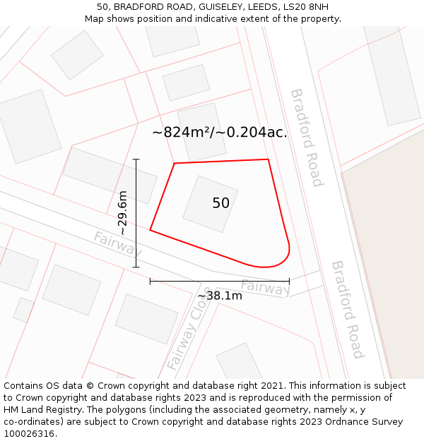 50, BRADFORD ROAD, GUISELEY, LEEDS, LS20 8NH: Plot and title map