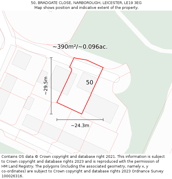 50, BRADGATE CLOSE, NARBOROUGH, LEICESTER, LE19 3EG: Plot and title map