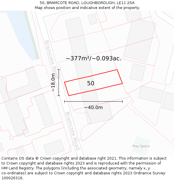 50, BRAMCOTE ROAD, LOUGHBOROUGH, LE11 2SA: Plot and title map