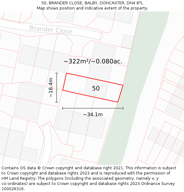 50, BRANDER CLOSE, BALBY, DONCASTER, DN4 8TL: Plot and title map