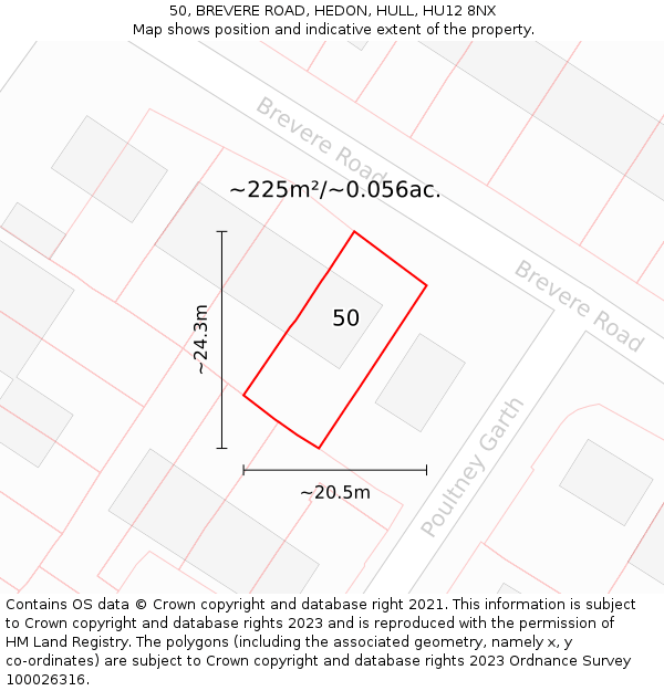 50, BREVERE ROAD, HEDON, HULL, HU12 8NX: Plot and title map