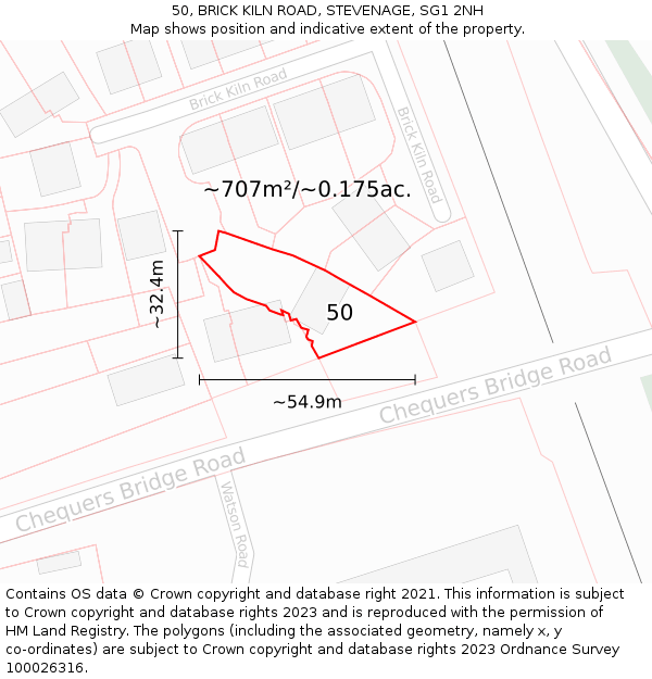 50, BRICK KILN ROAD, STEVENAGE, SG1 2NH: Plot and title map