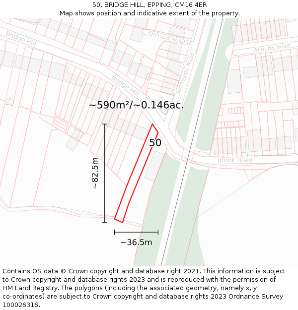 50, BRIDGE HILL, EPPING, CM16 4ER: Plot and title map