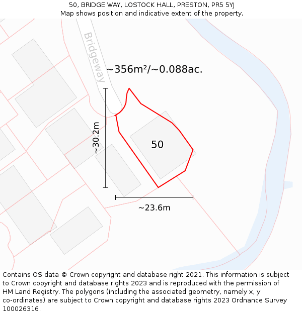 50, BRIDGE WAY, LOSTOCK HALL, PRESTON, PR5 5YJ: Plot and title map