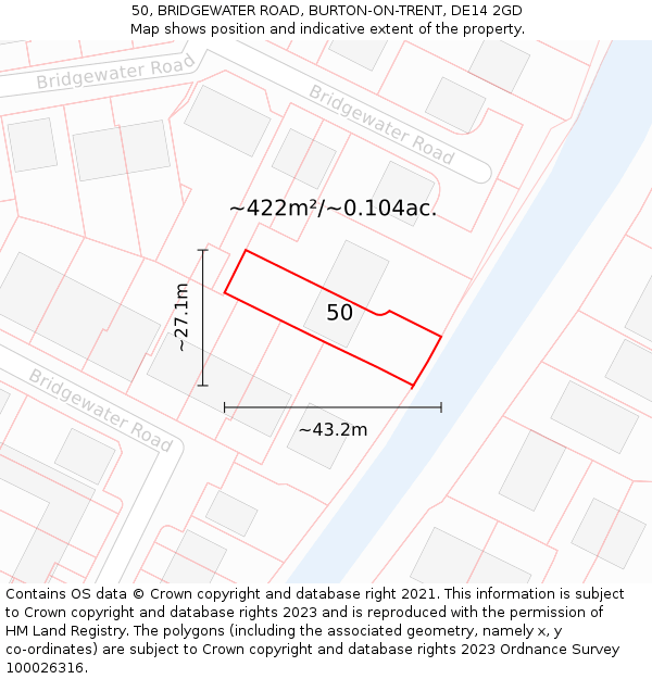50, BRIDGEWATER ROAD, BURTON-ON-TRENT, DE14 2GD: Plot and title map