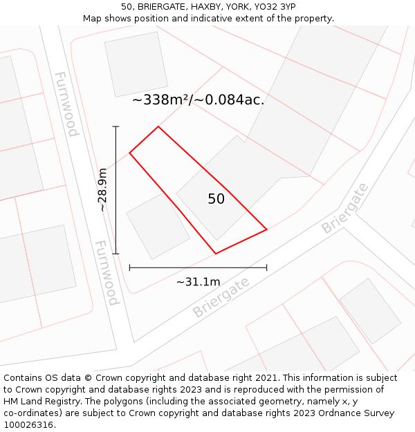 50, BRIERGATE, HAXBY, YORK, YO32 3YP: Plot and title map