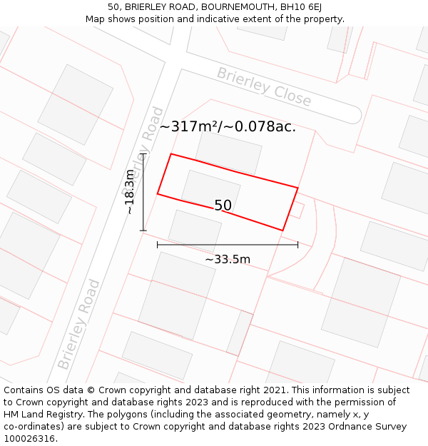 50, BRIERLEY ROAD, BOURNEMOUTH, BH10 6EJ: Plot and title map