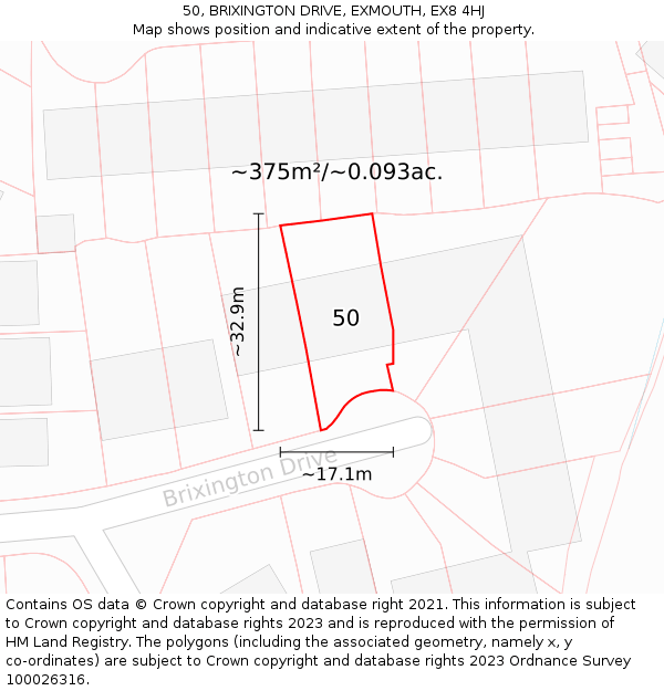 50, BRIXINGTON DRIVE, EXMOUTH, EX8 4HJ: Plot and title map