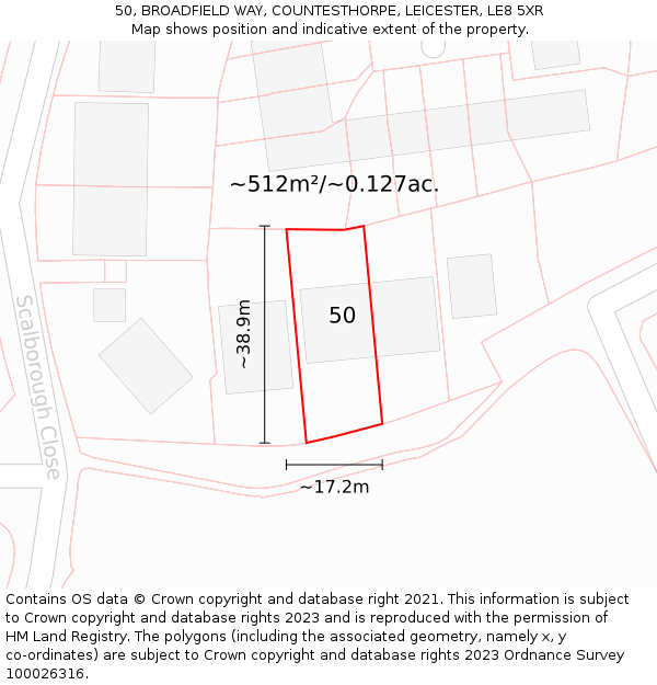 50, BROADFIELD WAY, COUNTESTHORPE, LEICESTER, LE8 5XR: Plot and title map
