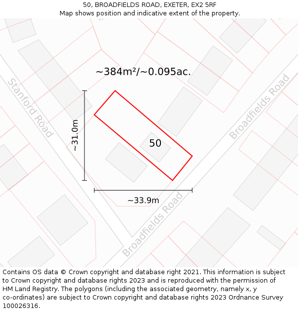 50, BROADFIELDS ROAD, EXETER, EX2 5RF: Plot and title map