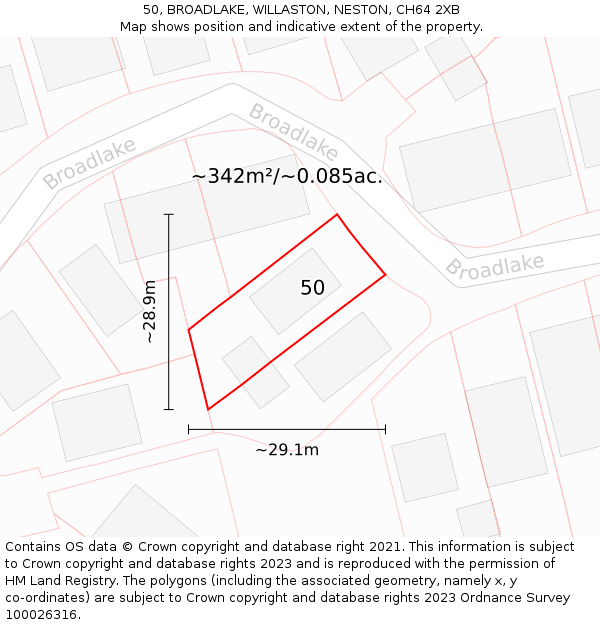 50, BROADLAKE, WILLASTON, NESTON, CH64 2XB: Plot and title map