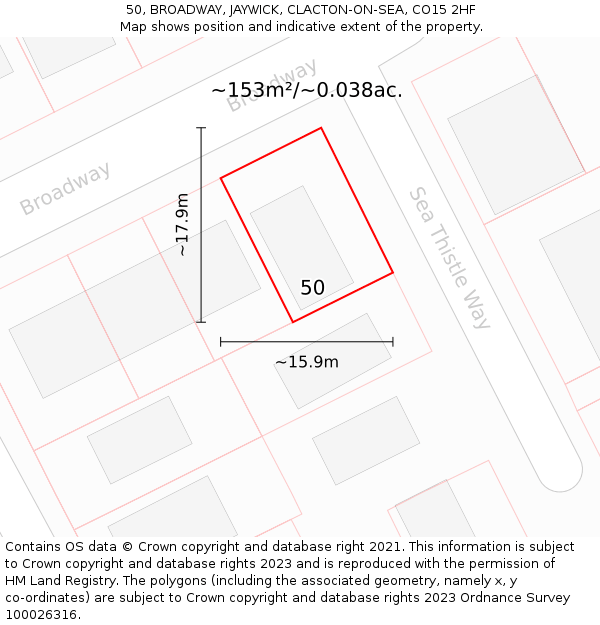 50, BROADWAY, JAYWICK, CLACTON-ON-SEA, CO15 2HF: Plot and title map