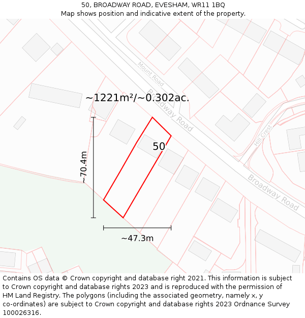 50, BROADWAY ROAD, EVESHAM, WR11 1BQ: Plot and title map
