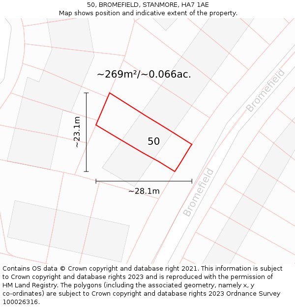 50, BROMEFIELD, STANMORE, HA7 1AE: Plot and title map