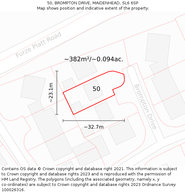 50, BROMPTON DRIVE, MAIDENHEAD, SL6 6SP: Plot and title map