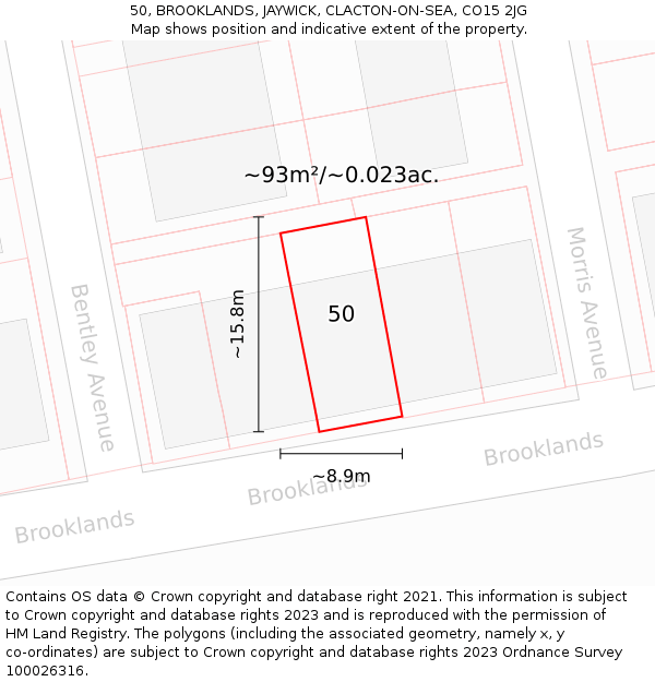 50, BROOKLANDS, JAYWICK, CLACTON-ON-SEA, CO15 2JG: Plot and title map