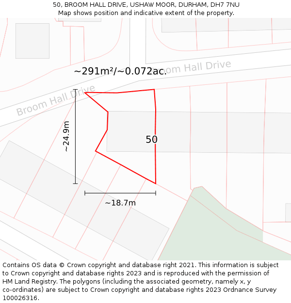 50, BROOM HALL DRIVE, USHAW MOOR, DURHAM, DH7 7NU: Plot and title map