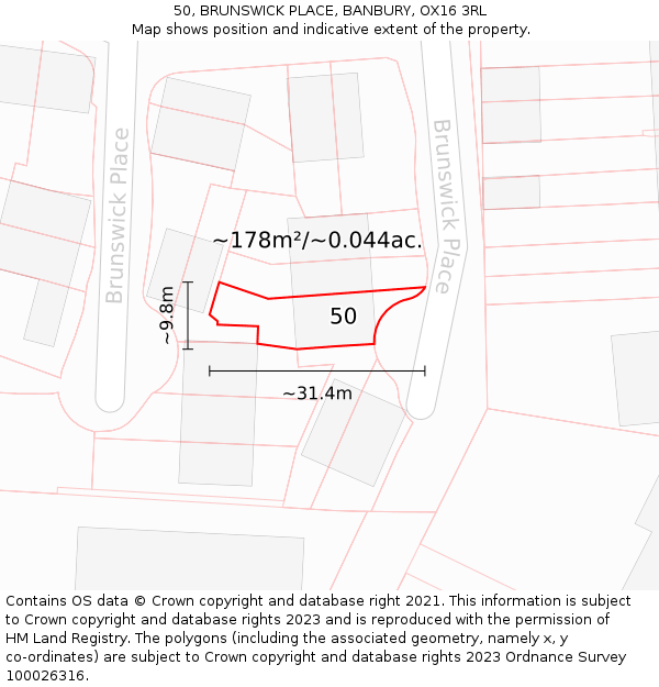 50, BRUNSWICK PLACE, BANBURY, OX16 3RL: Plot and title map