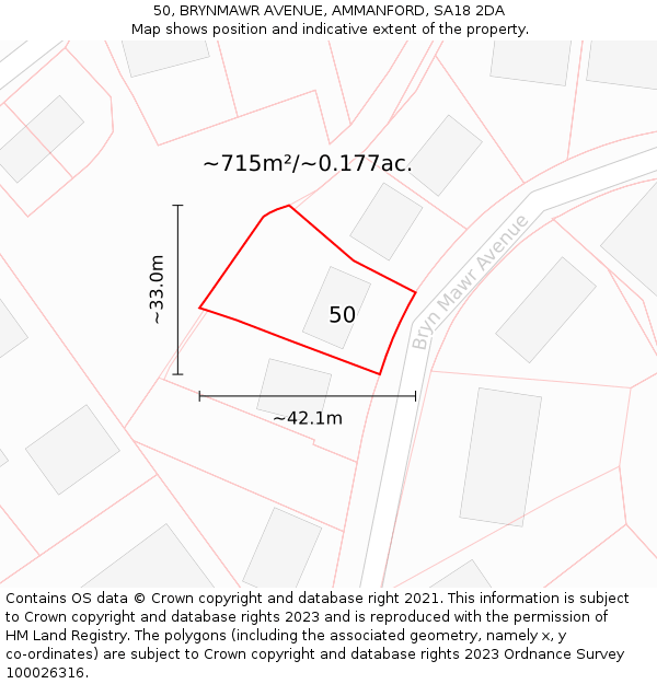 50, BRYNMAWR AVENUE, AMMANFORD, SA18 2DA: Plot and title map