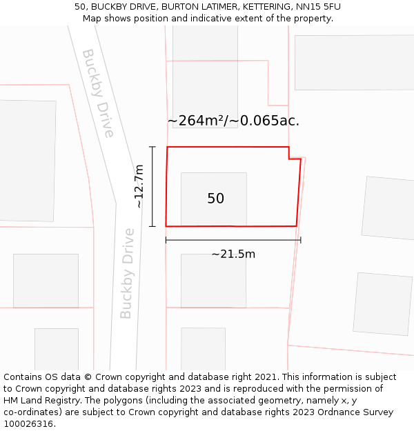50, BUCKBY DRIVE, BURTON LATIMER, KETTERING, NN15 5FU: Plot and title map