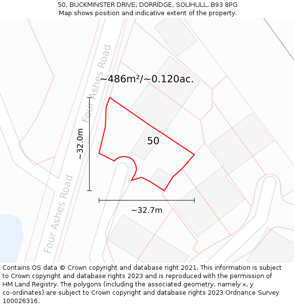 50, BUCKMINSTER DRIVE, DORRIDGE, SOLIHULL, B93 8PG: Plot and title map