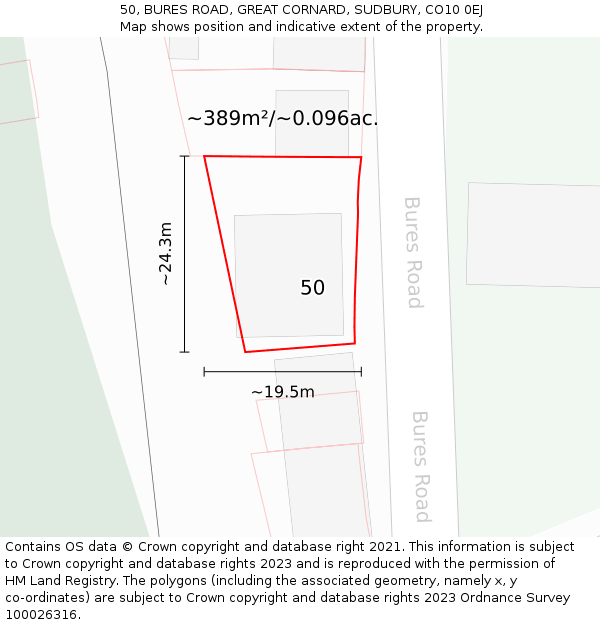50, BURES ROAD, GREAT CORNARD, SUDBURY, CO10 0EJ: Plot and title map