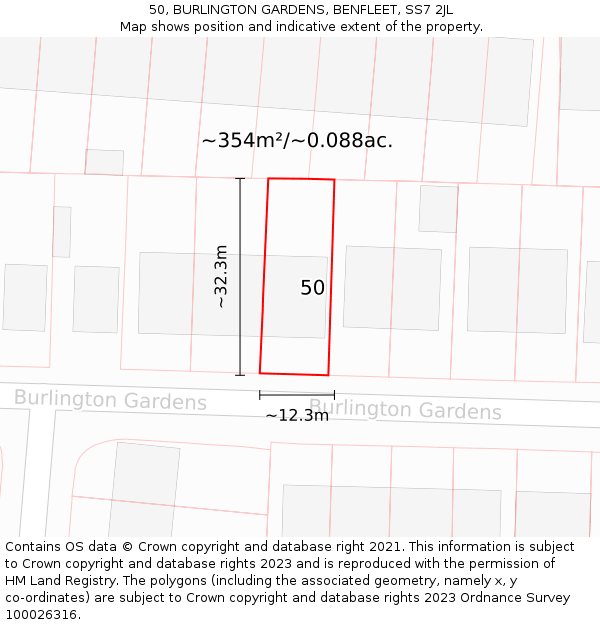 50, BURLINGTON GARDENS, BENFLEET, SS7 2JL: Plot and title map