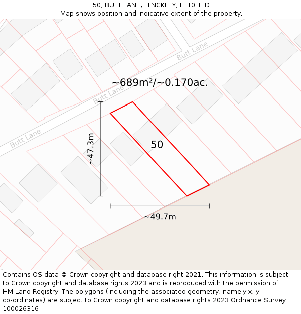 50, BUTT LANE, HINCKLEY, LE10 1LD: Plot and title map