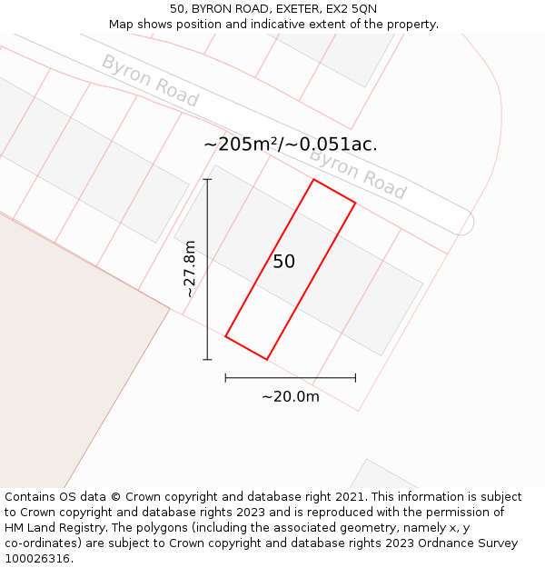 50, BYRON ROAD, EXETER, EX2 5QN: Plot and title map