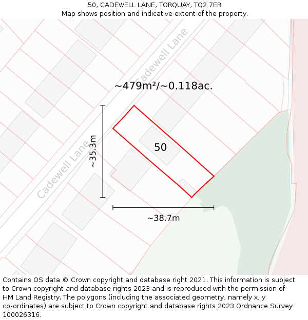 50, CADEWELL LANE, TORQUAY, TQ2 7ER: Plot and title map
