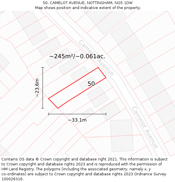 50, CAMELOT AVENUE, NOTTINGHAM, NG5 1DW: Plot and title map